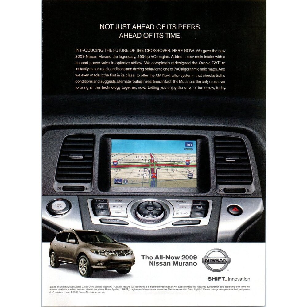 2009 Nissan Murano SUV Infotainment System Vintage Print Ad Interior Wall Art